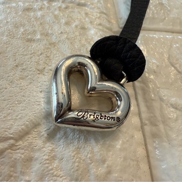 brighton Silver heart Black LEATHER Strap Key Fob Bag charm keychain hang tag - Picture 6 of 6